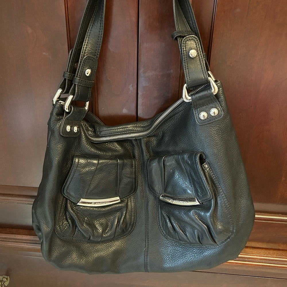 b makowsky Black Leather Shoulder Bag